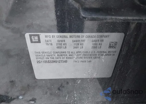 2017 Chevrolet Impala 1Lt z USA, uszkodzony, nr VIN 2G1105S32H9127349